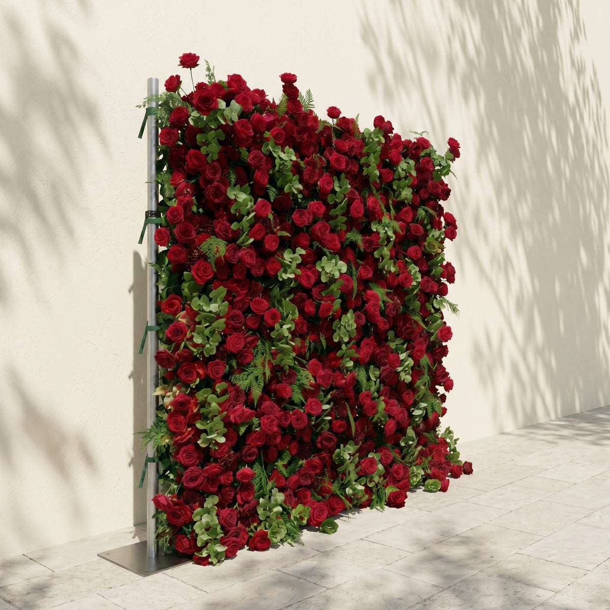 Velrella | Luxury 5D Red Roses Silk Floral Wall with Greenery Roll-Up Backdrop for Romantic Weddings | Shipping Included