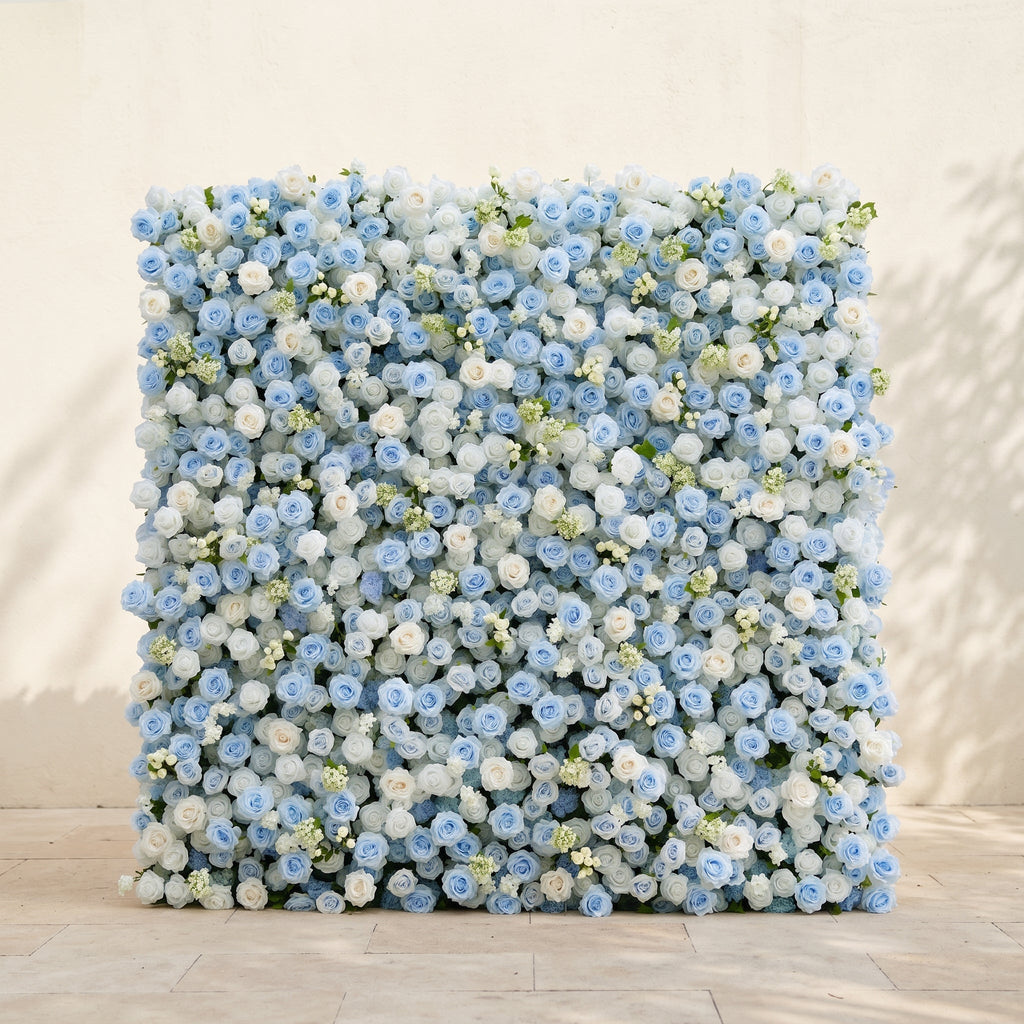 Vasper | 5D Dusty Baby Blue & Ivory White Event-Ready Silk Rose Floral Wall Backdrop for Romantic Wedding & Proposal Setups | Shipping Included