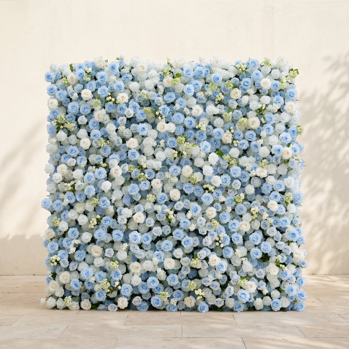 Vasper | 5D Dusty Baby Blue & Ivory White Event-Ready Silk Rose Floral Wall Backdrop for Romantic Wedding & Proposal Setups | Shipping Included