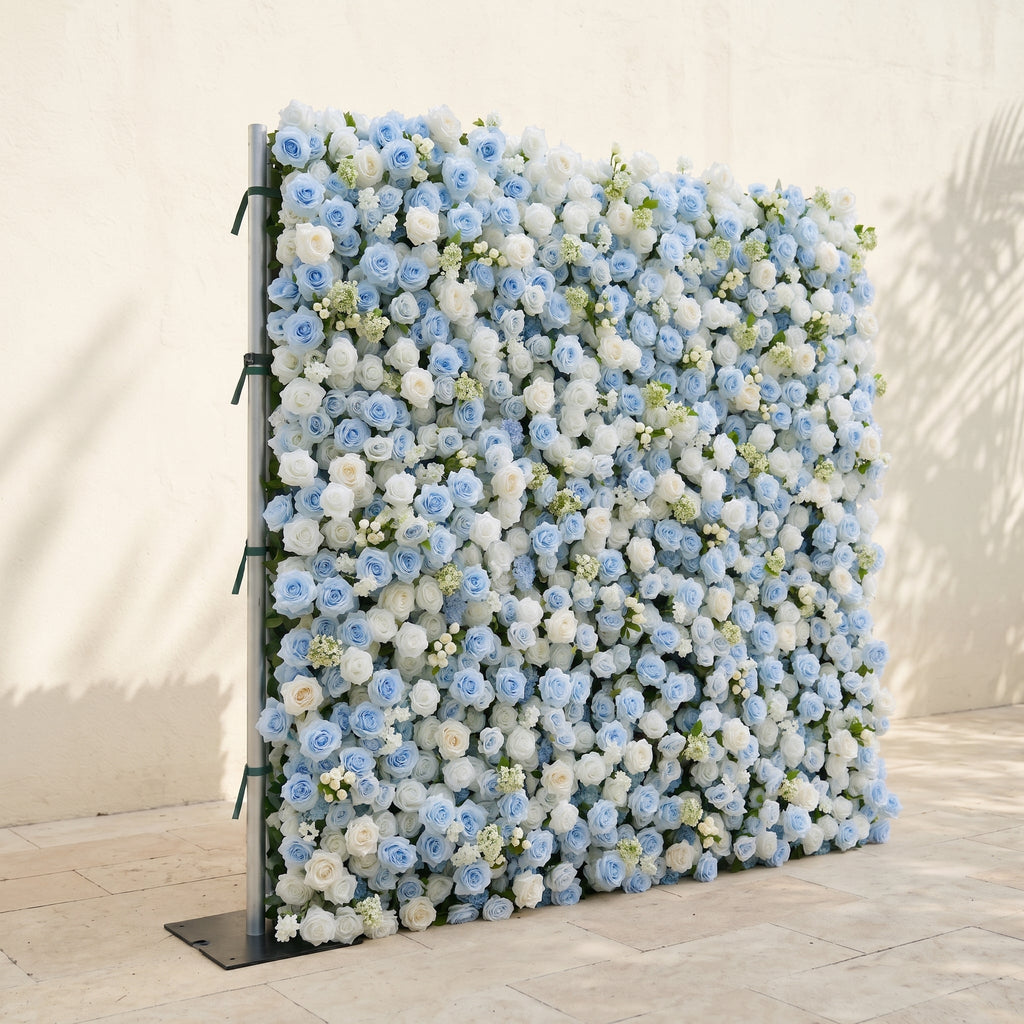 Vasper | 5D Dusty Baby Blue & Ivory White Event-Ready Silk Rose Floral Wall Backdrop for Romantic Wedding & Proposal Setups | Shipping Included