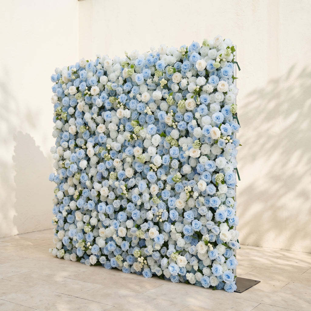 Vasper | 5D Dusty Baby Blue & Ivory White Event-Ready Silk Rose Floral Wall Backdrop for Romantic Wedding & Proposal Setups | Shipping Included