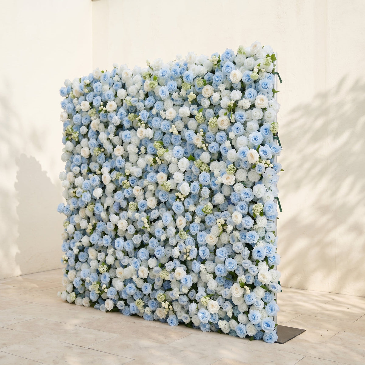 Vasper | 5D Dusty Baby Blue & Ivory White Event-Ready Silk Rose Floral Wall Backdrop for Romantic Wedding & Proposal Setups | Shipping Included