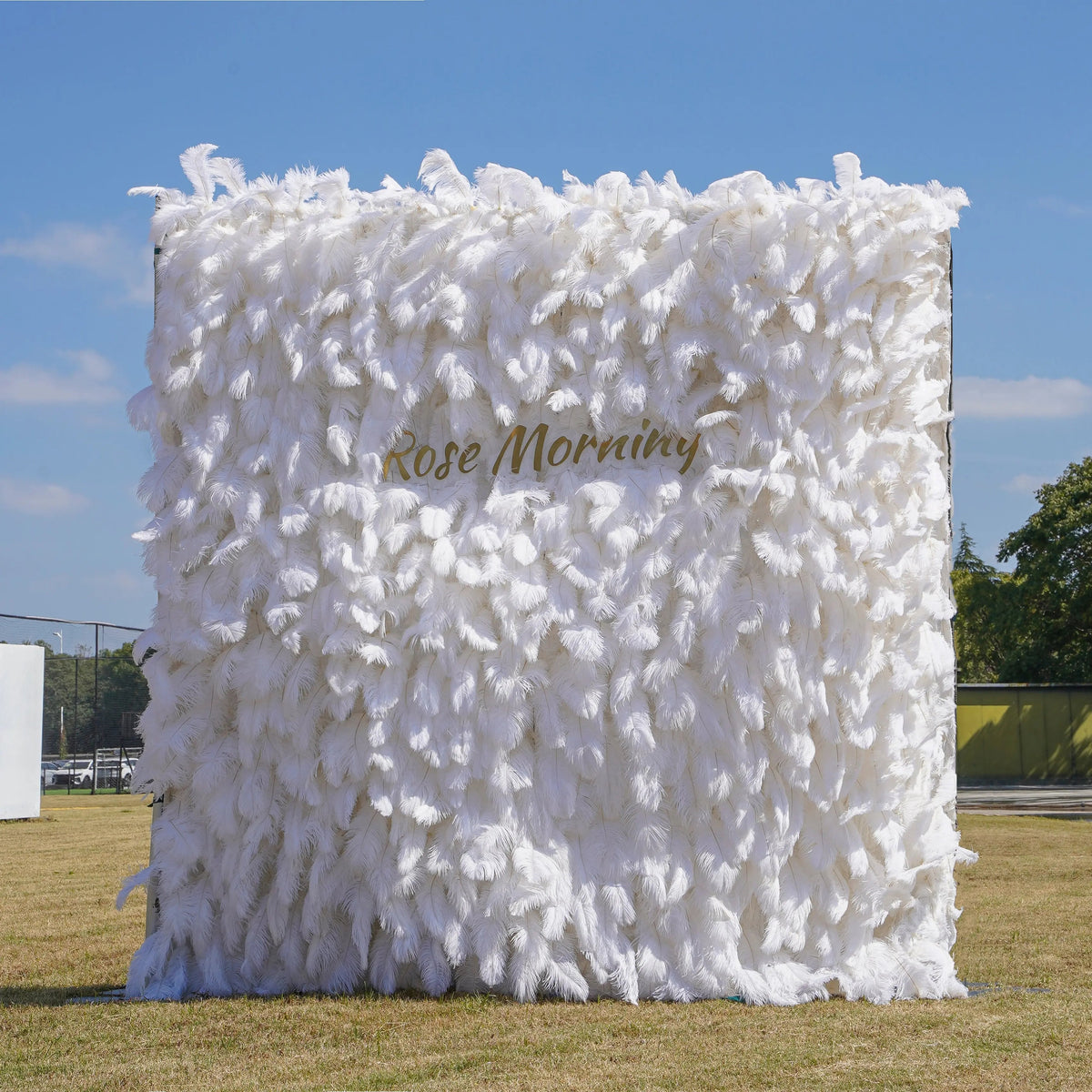 White Feather | 5D Event-Ready Artificial Floral Wall Backdrop, Roll-Up Fabric | Shipping Included