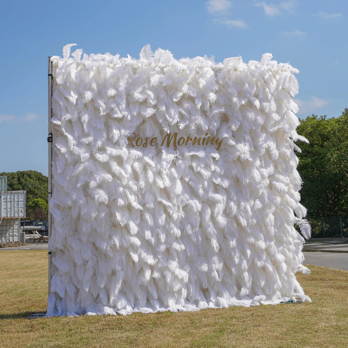 White Feather | 5D Event-Ready Artificial Floral Wall Backdrop, Roll-Up Fabric | Shipping Included