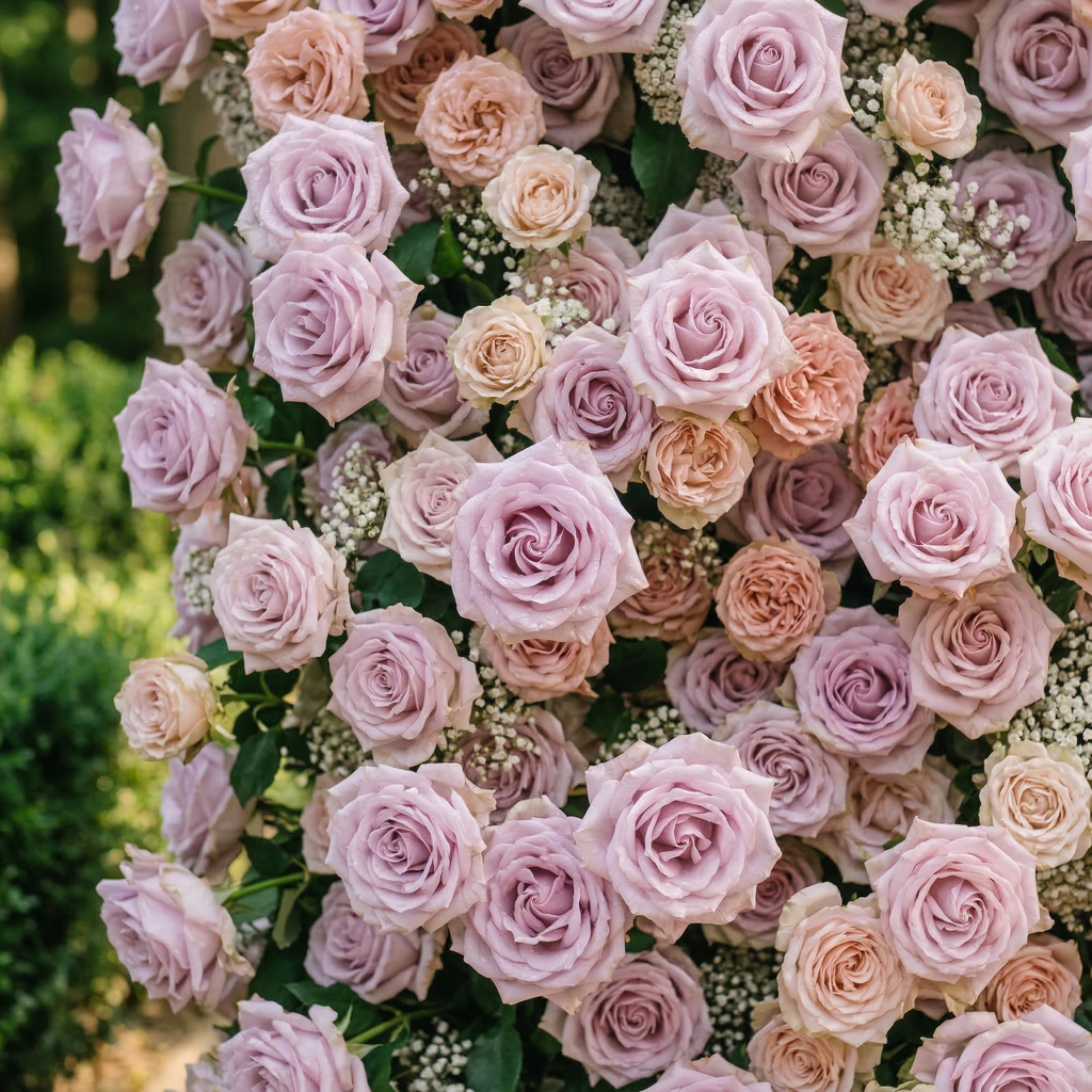 Yavelle | 5D Soft Pink & Light Lavender Event-Ready Silk Rose Floral Wall Backdrop for Elegant Weddings | Shipping Included