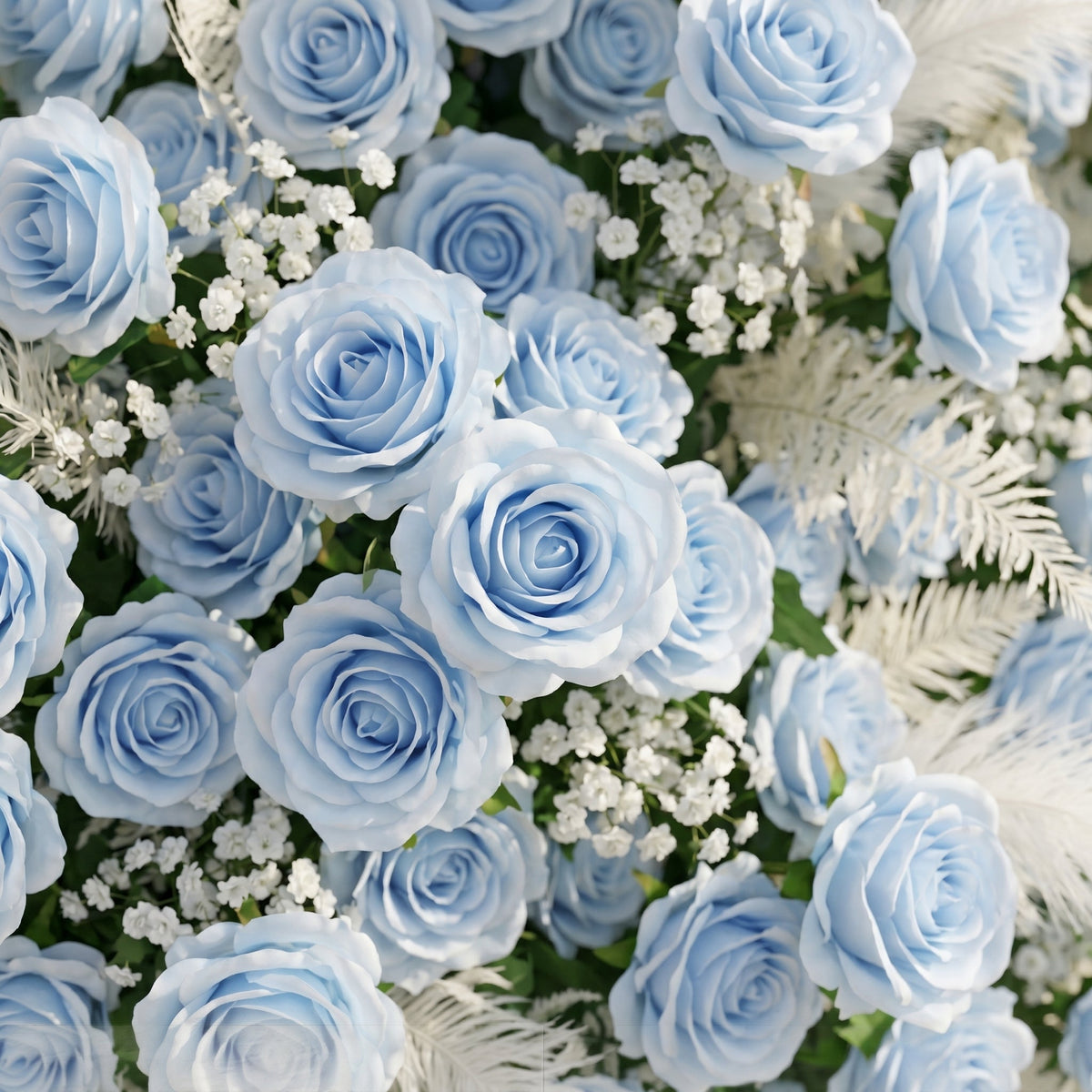 Zarenviane | Luxury 5D Dusty Blue Floral Wall with Greenery Roll-Up Backdrop for Serene Garden Weddings | Shipping Included