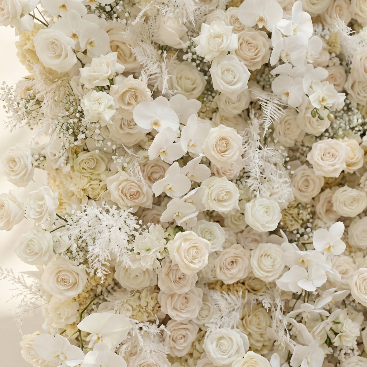 Zelaria | 5D Cream White & Ivory White Event-Ready Silk Rose Floral Wall Backdrop for Romantic Wedding & Proposal Setups | Shipping Included