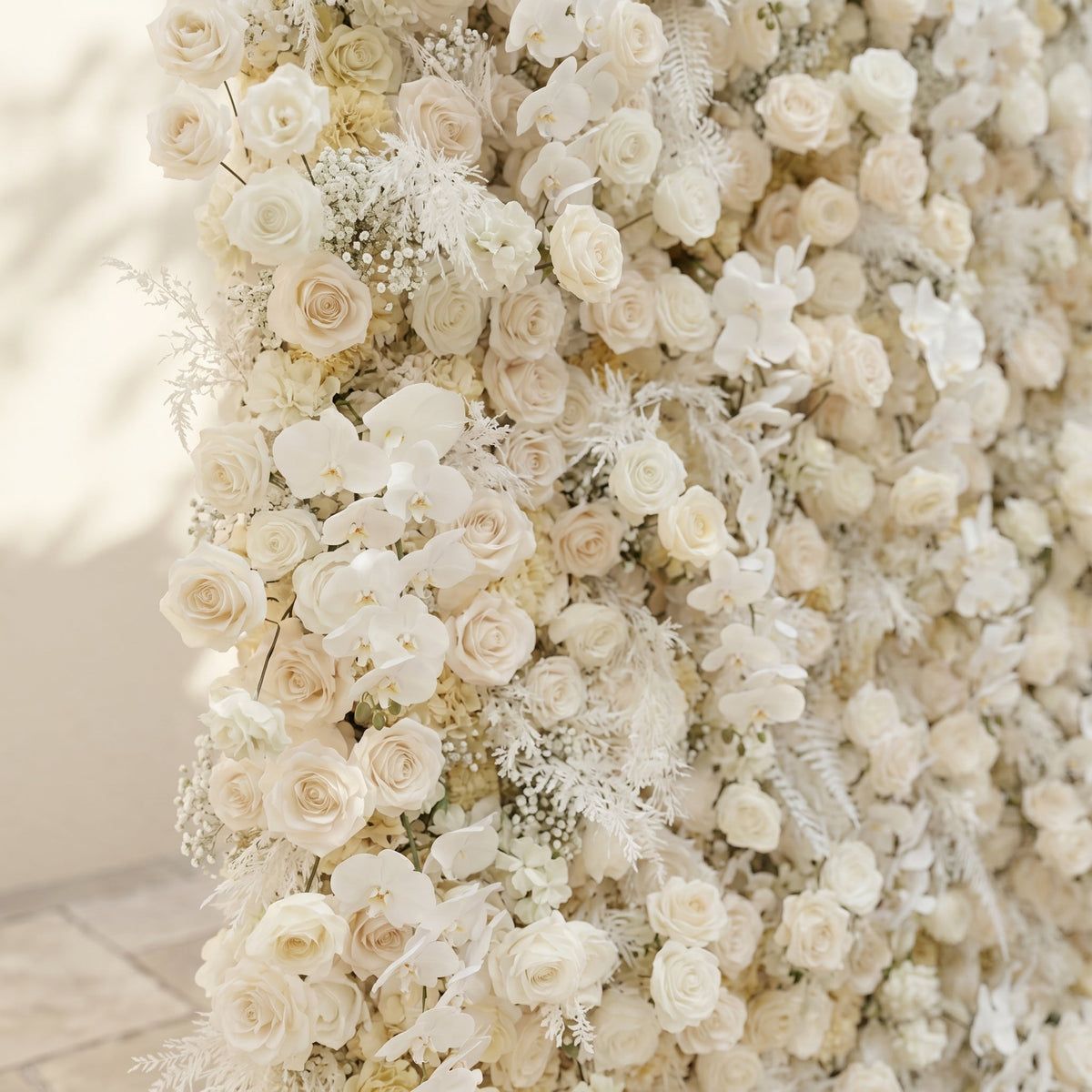 Zelaria | 5D Cream White & Ivory White Event-Ready Silk Rose Floral Wall Backdrop for Romantic Wedding & Proposal Setups | Shipping Included