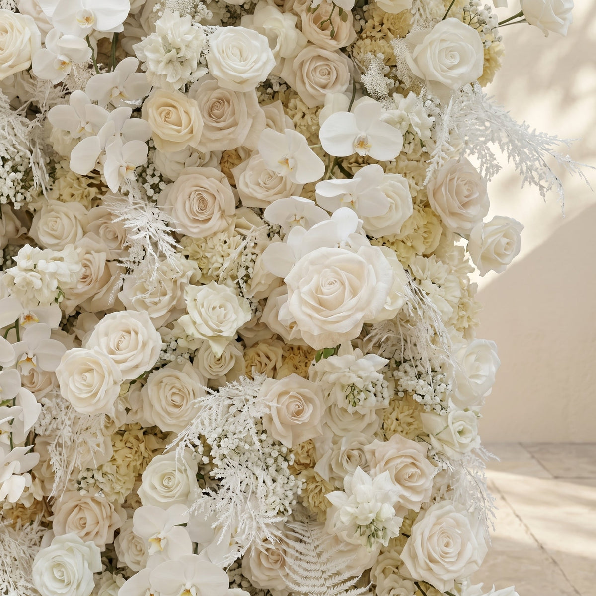 Zelaria | 5D Cream White & Ivory White Event-Ready Silk Rose Floral Wall Backdrop for Romantic Wedding & Proposal Setups | Shipping Included