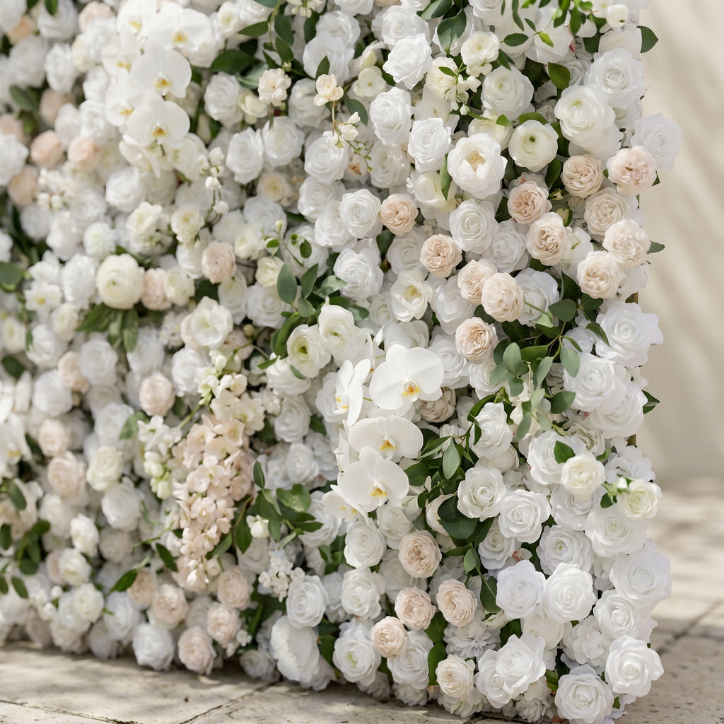 Zelloria | 5D Ivory White & Cream White Event-Ready Silk Rose Floral Wall Backdrop for Romantic Wedding & Proposal Setups | Shipping Included