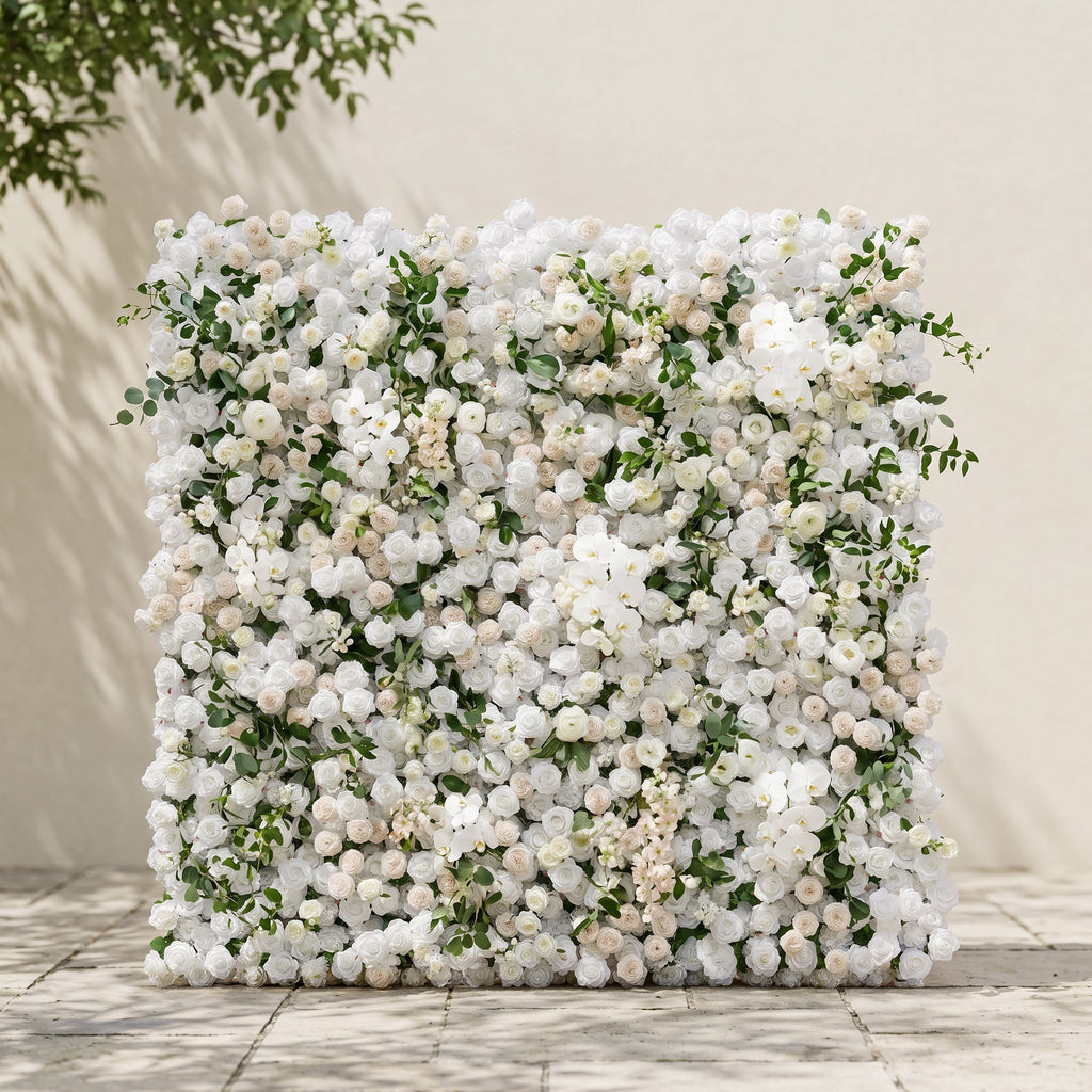 Zelloria | 5D Ivory White & Cream White Event-Ready Silk Rose Floral Wall Backdrop for Romantic Wedding & Proposal Setups | Shipping Included