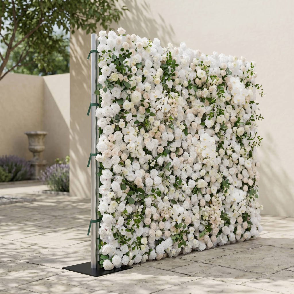 Zelloria | 5D Ivory White & Cream White Event-Ready Silk Rose Floral Wall Backdrop for Romantic Wedding & Proposal Setups | Shipping Included