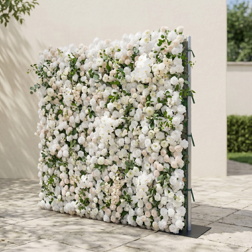 Zelloria | 5D Ivory White & Cream White Event-Ready Silk Rose Floral Wall Backdrop for Romantic Wedding & Proposal Setups | Shipping Included