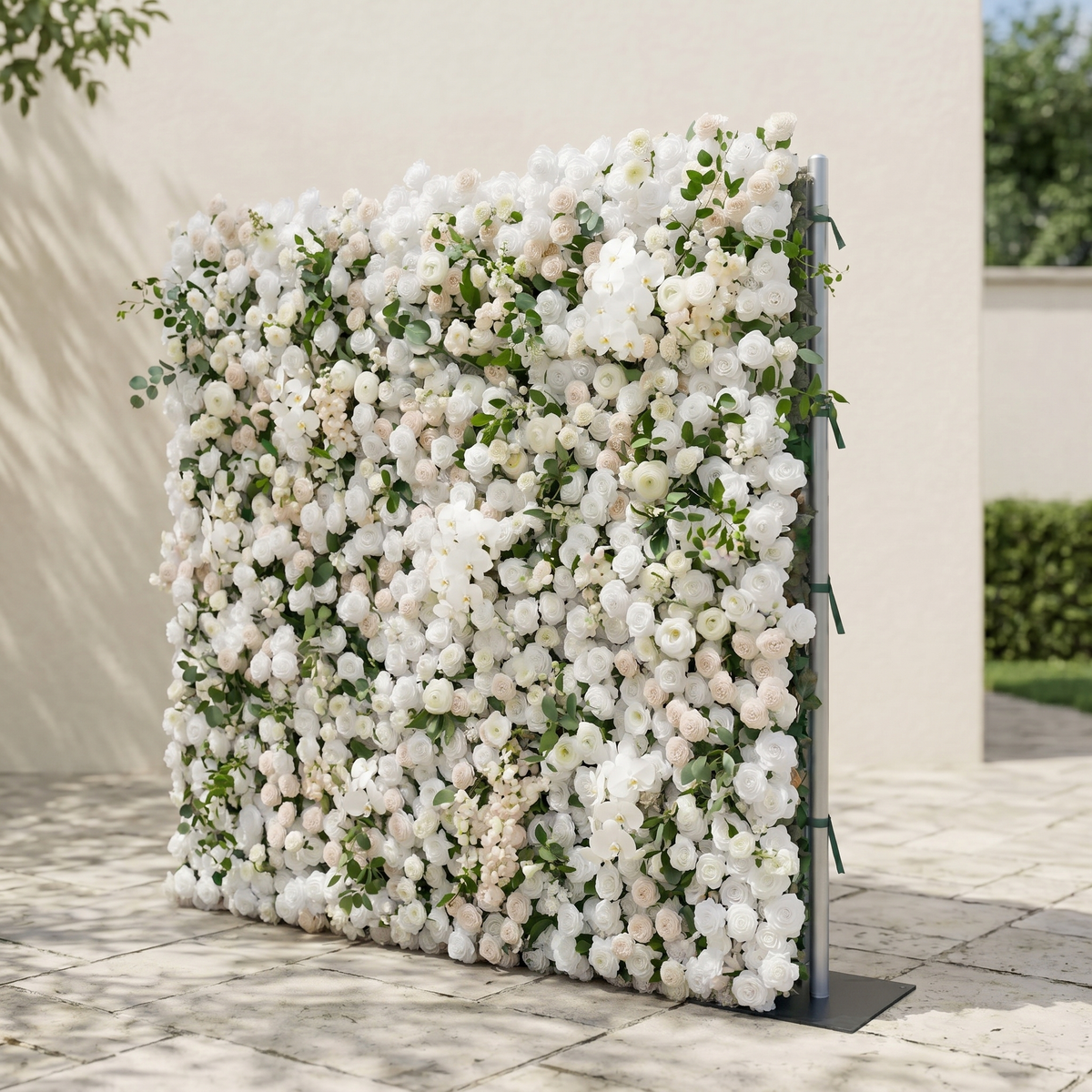 Zelloria | 5D Ivory White & Cream White Event-Ready Silk Rose Floral Wall Backdrop for Romantic Wedding & Proposal Setups | Shipping Included