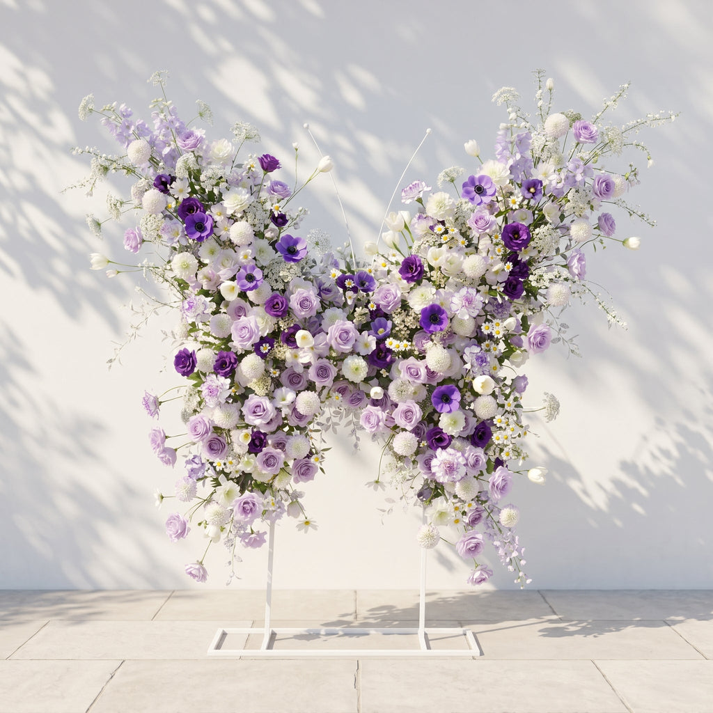 Zoressa | Lavender Purple & Ivory White Butterfly Shape Silk Wedding Arch Flower Arrangement for Romantic Wedding & Proposal Setups for Luxury Events & Parties Backdrop | Shipping Included