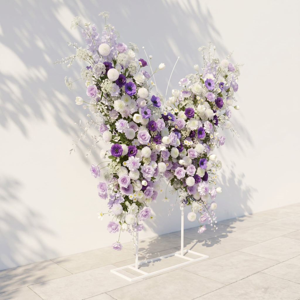 Zoressa | Lavender Purple & Ivory White Butterfly Shape Silk Wedding Arch Flower Arrangement for Romantic Wedding & Proposal Setups for Luxury Events & Parties Backdrop | Shipping Included