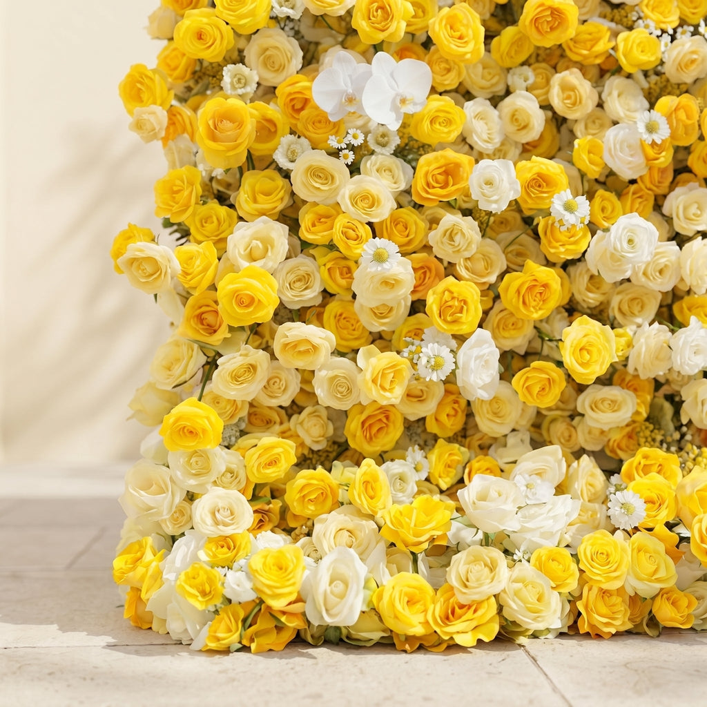 Zorova | Luxury 5D Lemon Yellow & White Silk Floral Wall Backdrop for Vibrant Summer Events | Shipping Included