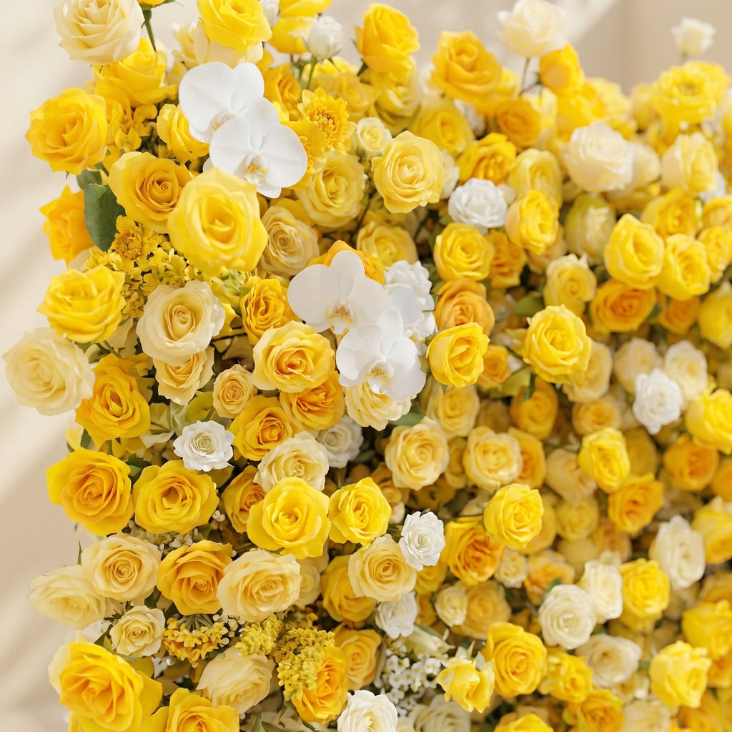 Zorova | Luxury 5D Lemon Yellow & White Silk Floral Wall Backdrop for Vibrant Summer Events | Shipping Included