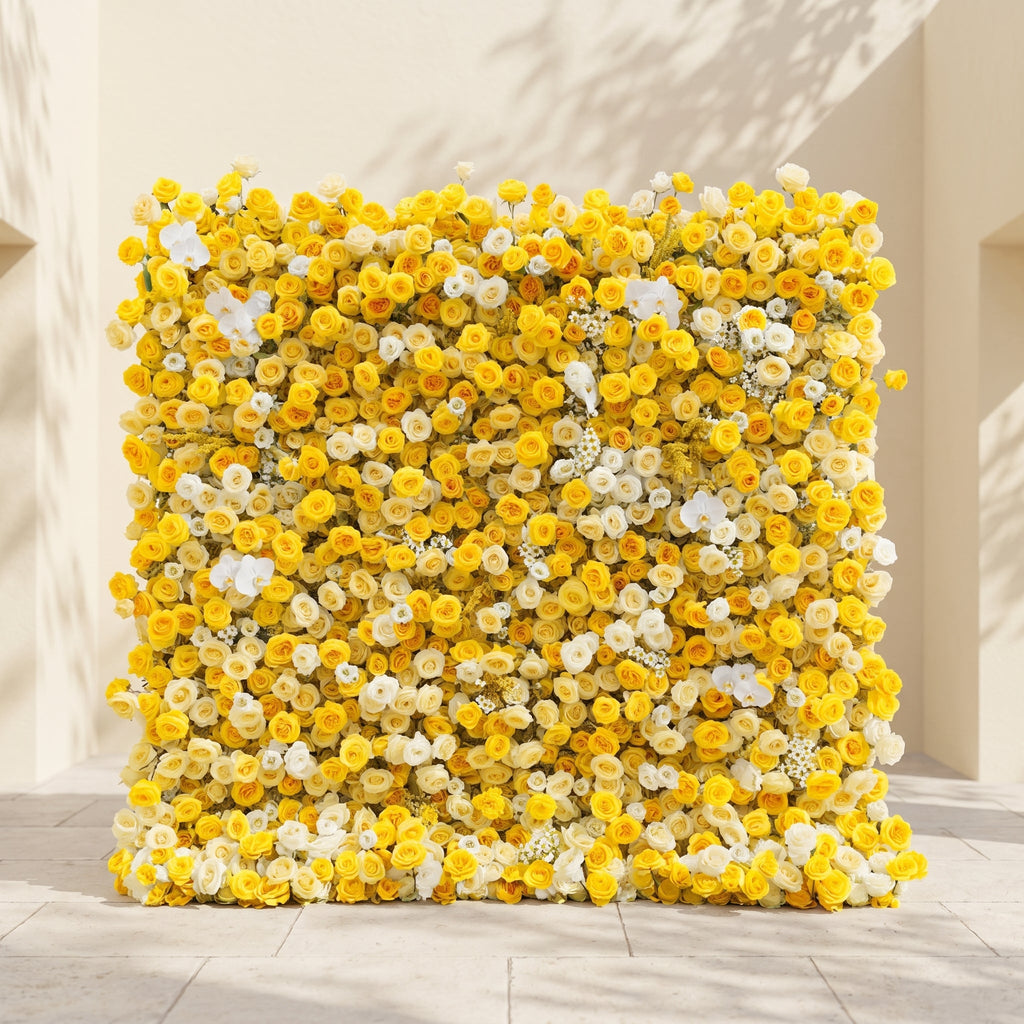 Zorova | Luxury 5D Lemon Yellow & White Silk Floral Wall Backdrop for Vibrant Summer Events | Shipping Included