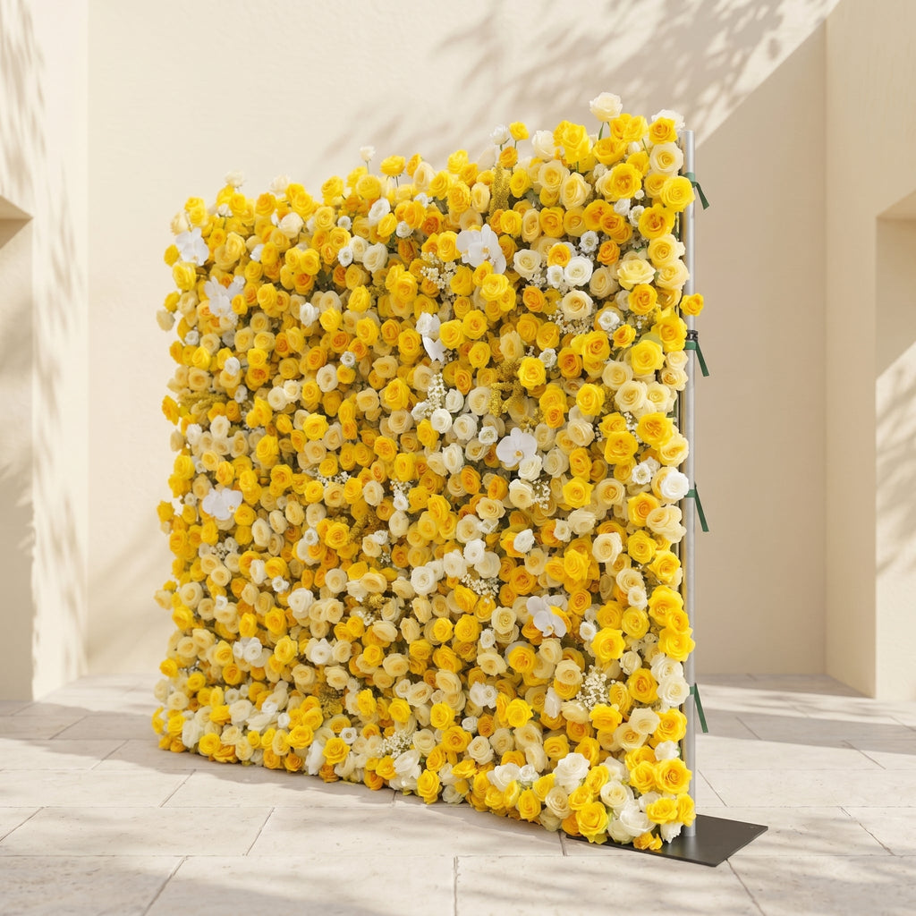 Zorova | Luxury 5D Lemon Yellow & White Silk Floral Wall Backdrop for Vibrant Summer Events | Shipping Included
