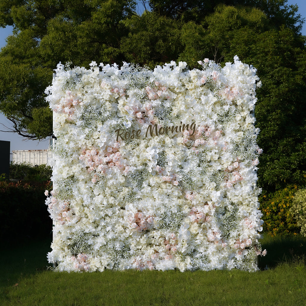 The flower walls are made of artificial flowers in various colors, layered at different levels to create a lush, elegant and natural look. The exclusive zipper design and roll-up design make it easy to install and remove.Rose Morning
