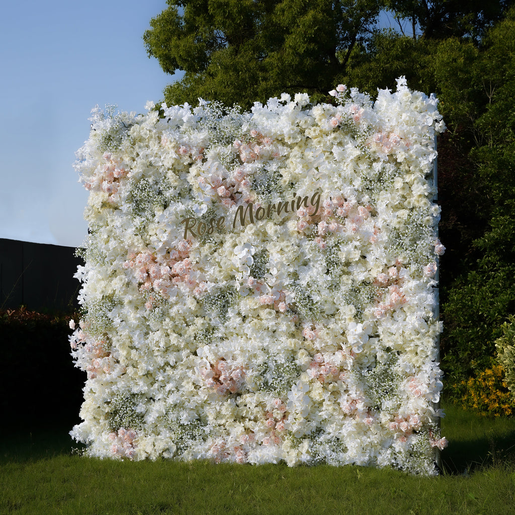 The flower walls are made of artificial flowers in various colors, layered at different levels to create a lush, elegant and natural look. The exclusive zipper design and roll-up design make it easy to install and remove.Rose Morning