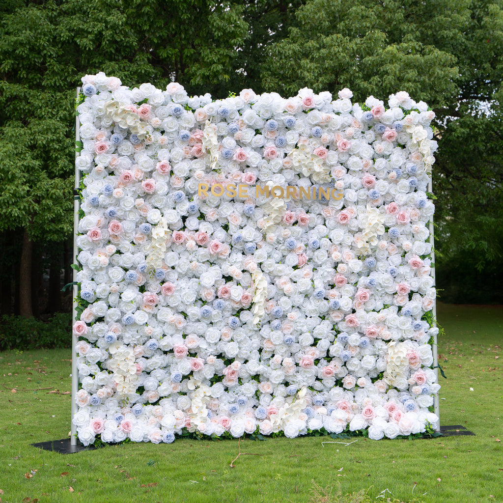 Amore | 4D Event-Ready Artificial Floral Wall Backdrop, Zip-Up Fabric 8ft*8ft | Shipping Included
