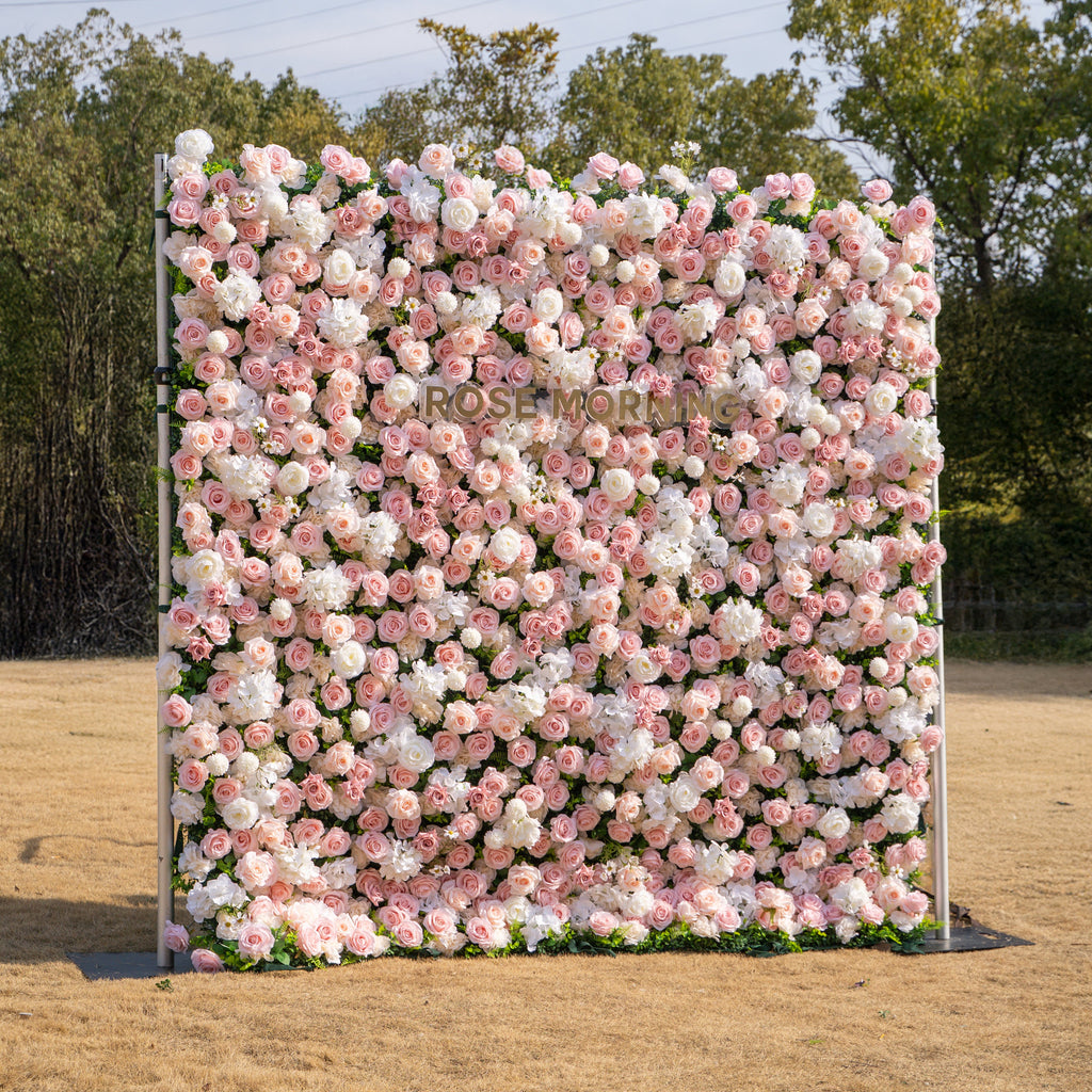 Solara | 3D Elegant Ivory & Blush Rose Silk Flower Wall Curtain for Wedding Ceremony & Events Decor | Shipping Included