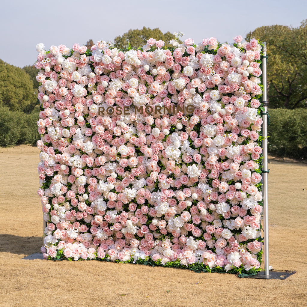Solara | 3D Elegant Ivory & Blush Rose Silk Flower Wall Curtain for Wedding Ceremony & Events Decor | Shipping Included