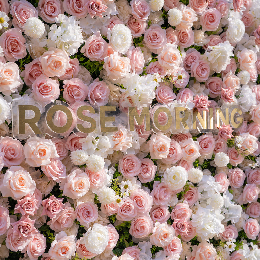 Solara | 3D Elegant Ivory & Blush Rose Silk Flower Wall Curtain for Wedding Ceremony & Events Decor | Shipping Included