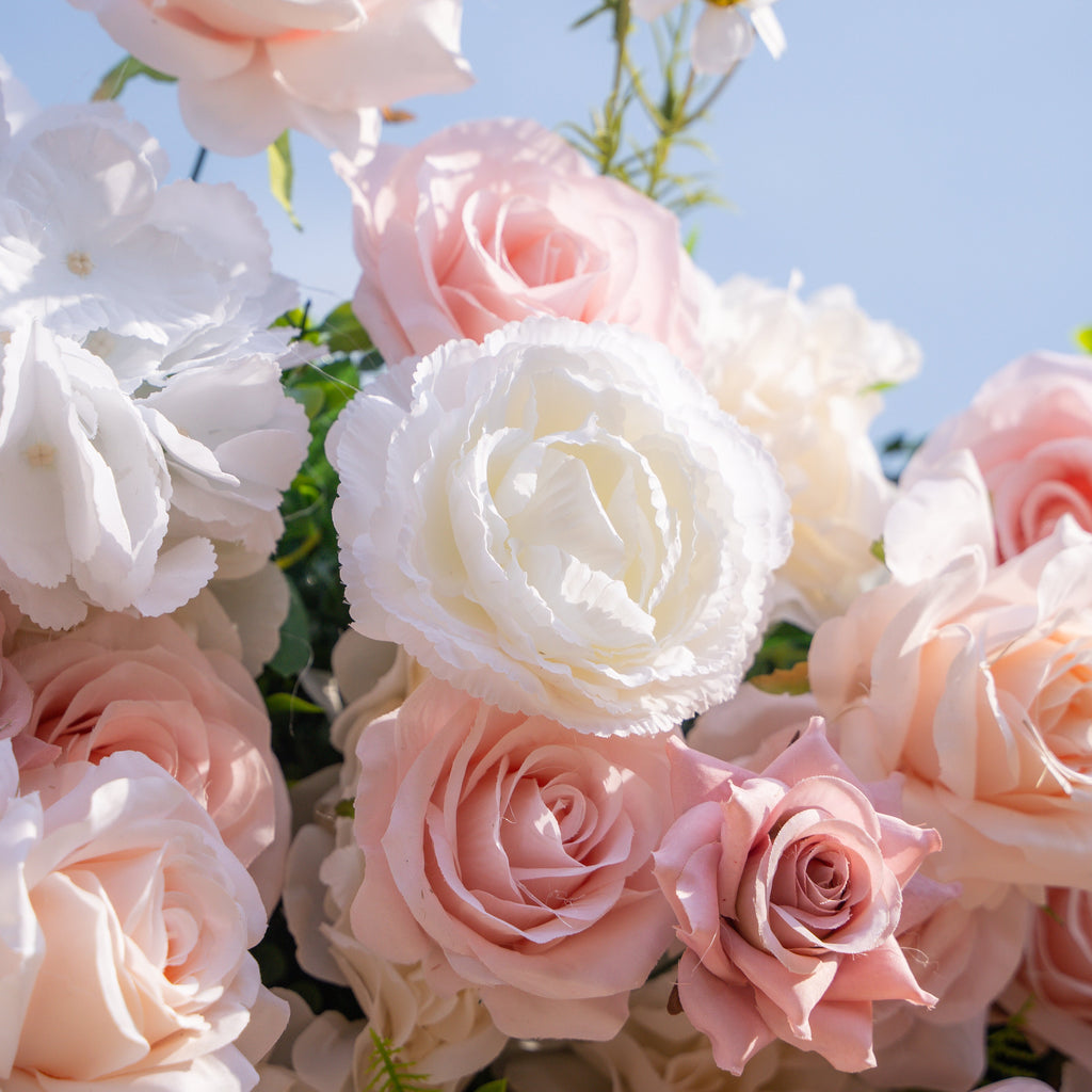 Solara | 3D Elegant Ivory & Blush Rose Silk Flower Wall Curtain for Wedding Ceremony & Events Decor | Shipping Included