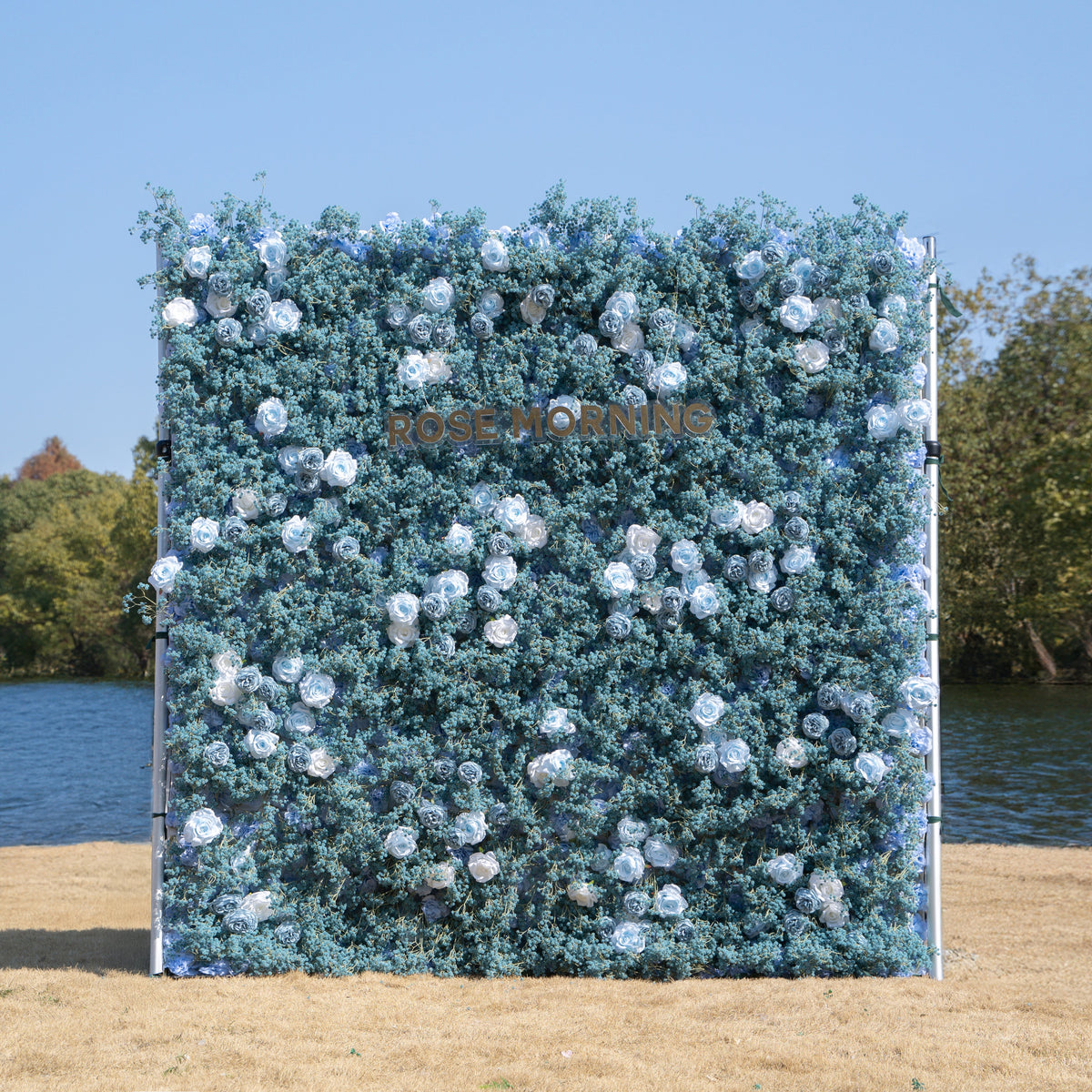 Blue Baby Breath | 3D Event-Ready Artificial Floral Wall Backdrop, Roll-Up Fabric | Shipping Included
