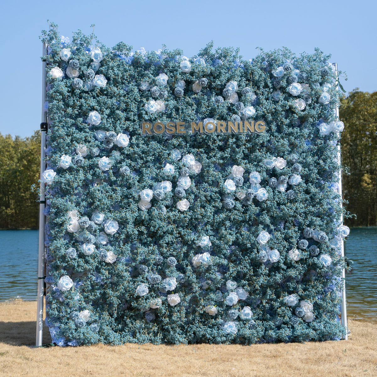 Blue Baby Breath | 3D Event-Ready Artificial Floral Wall Backdrop, Roll-Up Fabric | Shipping Included