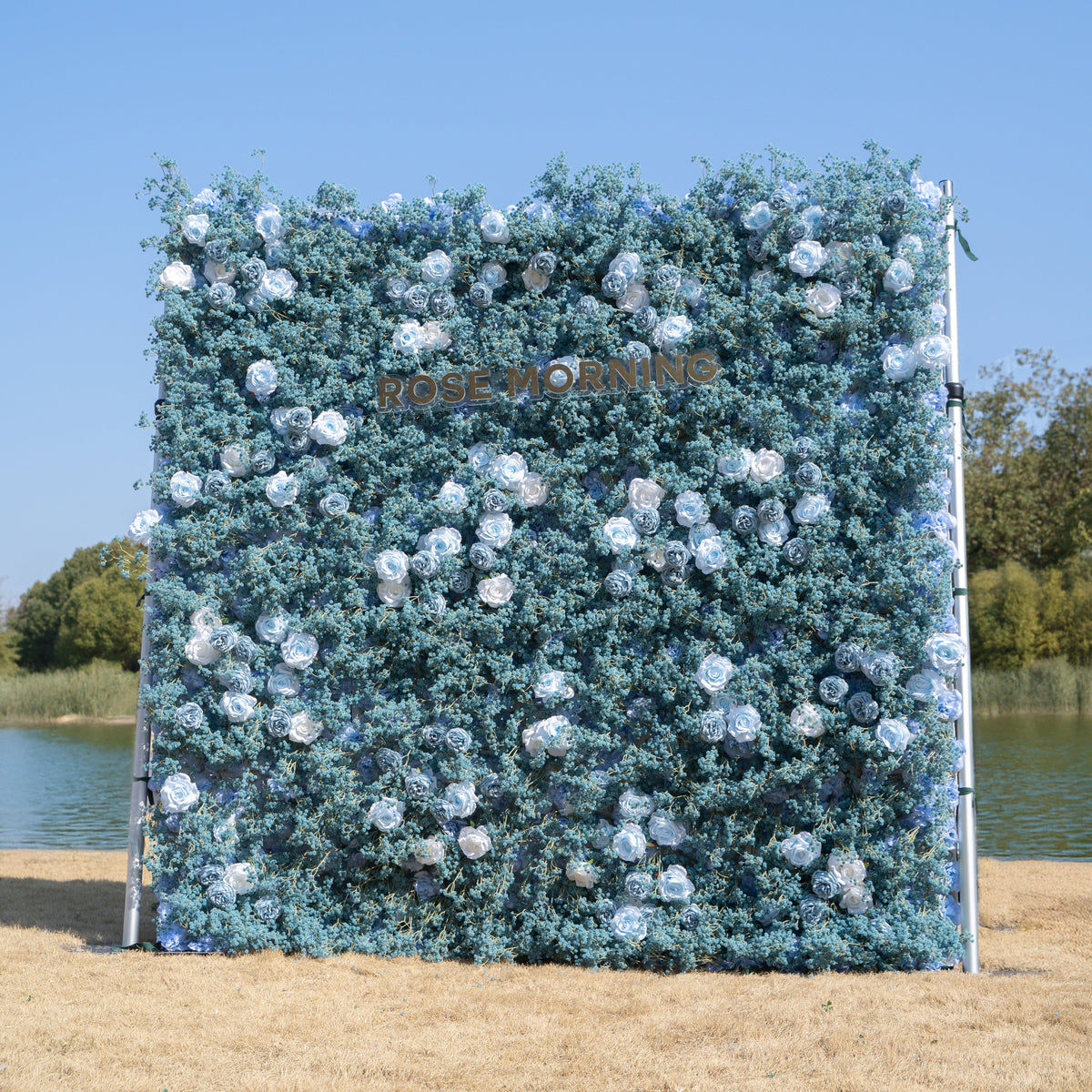 Blue Baby Breath | 3D Event-Ready Artificial Floral Wall Backdrop, Roll-Up Fabric | Shipping Included