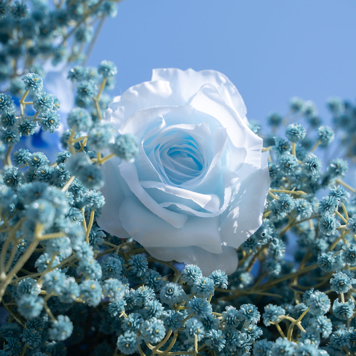 Blue Baby Breath | 3D Event-Ready Artificial Floral Wall Backdrop, Roll-Up Fabric | Shipping Included