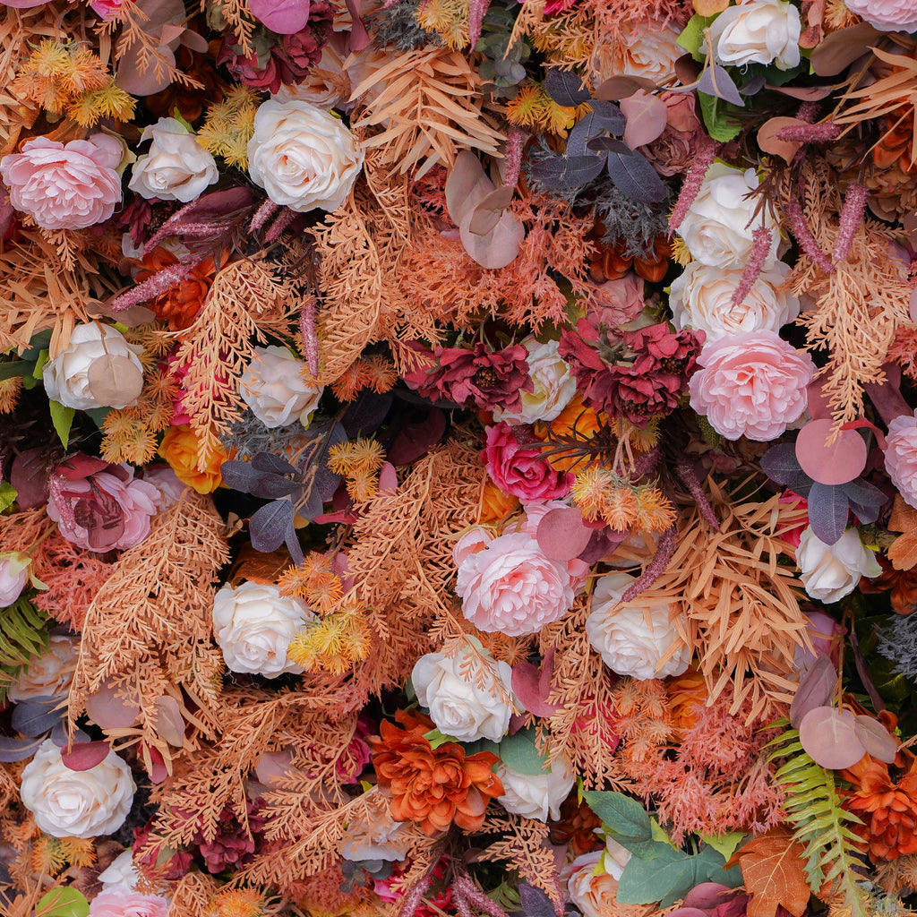 Rose Morning“The flower walls are made of artificial flowers in various colors, layered at different levels to create a lush, elegant and natural look. The exclusive zipper design and roll-up design make it easy to install and remove.”