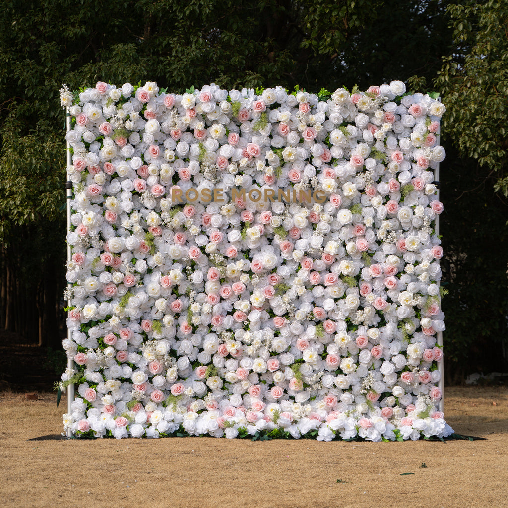 Céline | 3D Elegant White & Blush Pink Event-Ready Silk Rose Floral Wall Backdrop for Luxury Weddings & Events(In Us Stock & Shipping 5-7 Days) | Shipping Included
