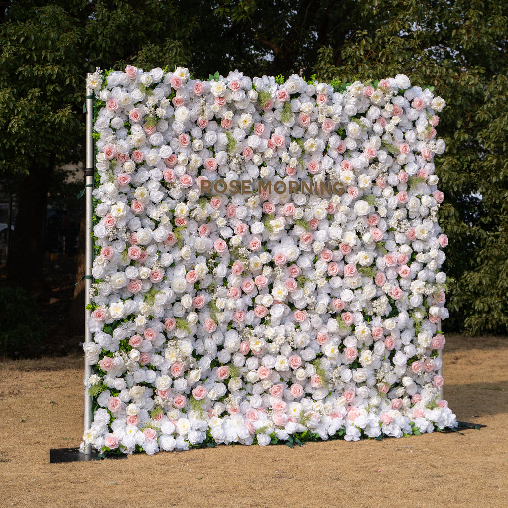 Céline | 3D Elegant White & Blush Pink Event-Ready Silk Rose Floral Wall Backdrop for Luxury Weddings & Events(In Us Stock & Shipping 5-7 Days) | Shipping Included