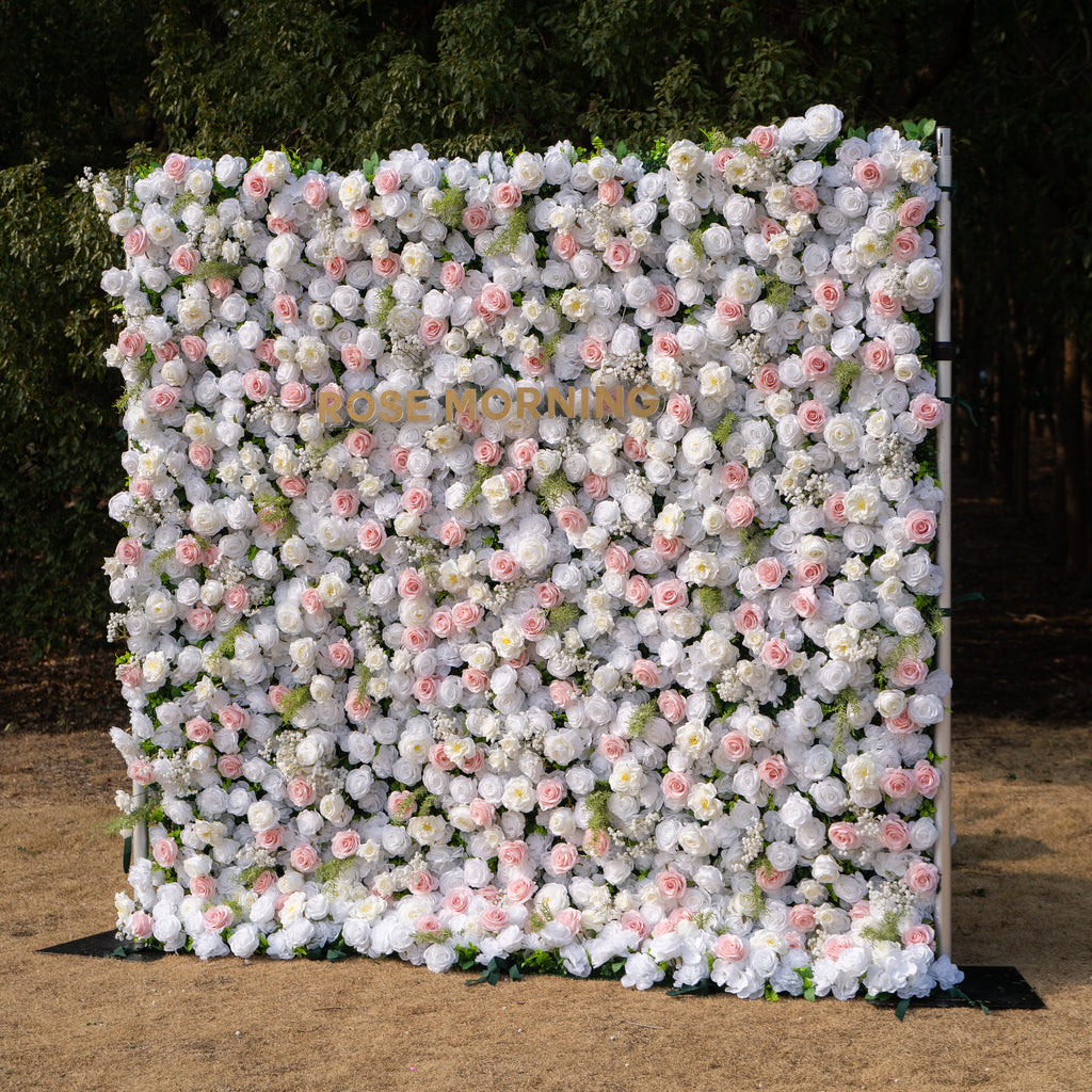Céline | 3D Elegant White & Blush Pink Event-Ready Silk Rose Floral Wall Backdrop for Luxury Weddings & Events(In Us Stock & Shipping 5-7 Days) | Shipping Included