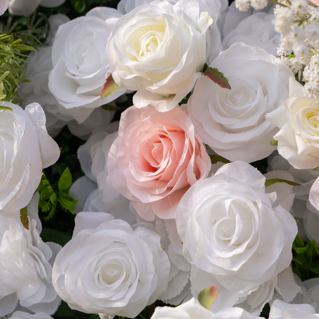 Céline | 3D Elegant White & Blush Pink Event-Ready Silk Rose Floral Wall Backdrop for Luxury Weddings & Events(In Us Stock & Shipping 5-7 Days) | Shipping Included