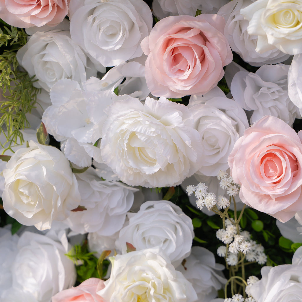 Céline | 3D Elegant White & Blush Pink Event-Ready Silk Rose Floral Wall Backdrop for Luxury Weddings & Events(In Us Stock & Shipping 5-7 Days) | Shipping Included