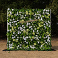 Cressida | 3D Elegant White Silk Rose & Greenery Foliage Wall Roll-Up Fabric Backdrop for Luxury Weddings, Parties & Botanical Decor | Shipping Included