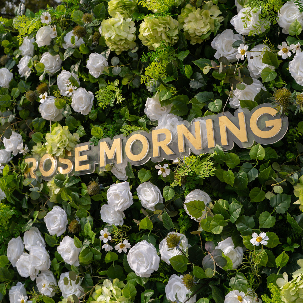 Cressida | 3D Elegant White Silk Rose & Greenery Foliage Wall Roll-Up Fabric Backdrop for Luxury Weddings, Parties & Botanical Decor | Shipping Included