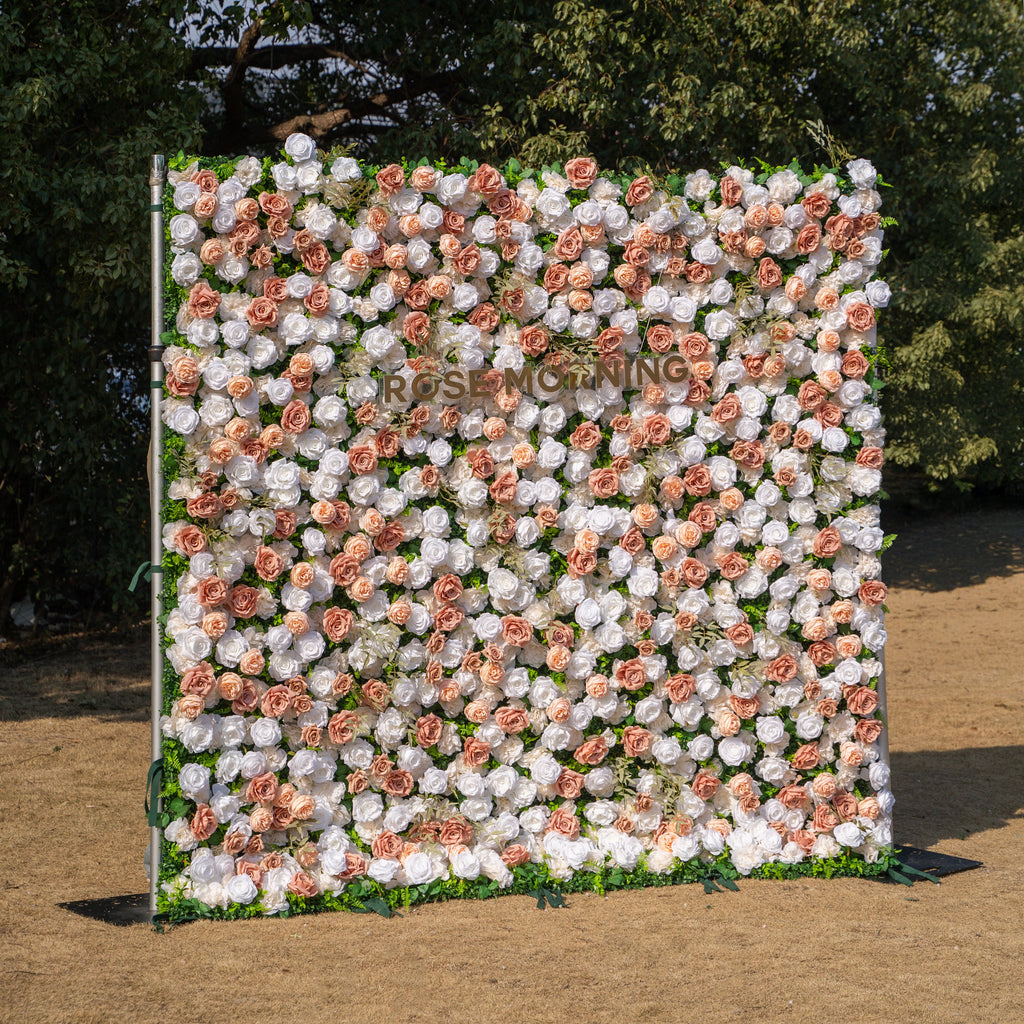 Elara | 3D Champagne & White Silk Rose Roll-Up Curtain Floral Wall Backdrop for Wedding Party & Event Decor(Delivery in 5-7 Days Only USA)) | Shipping Included