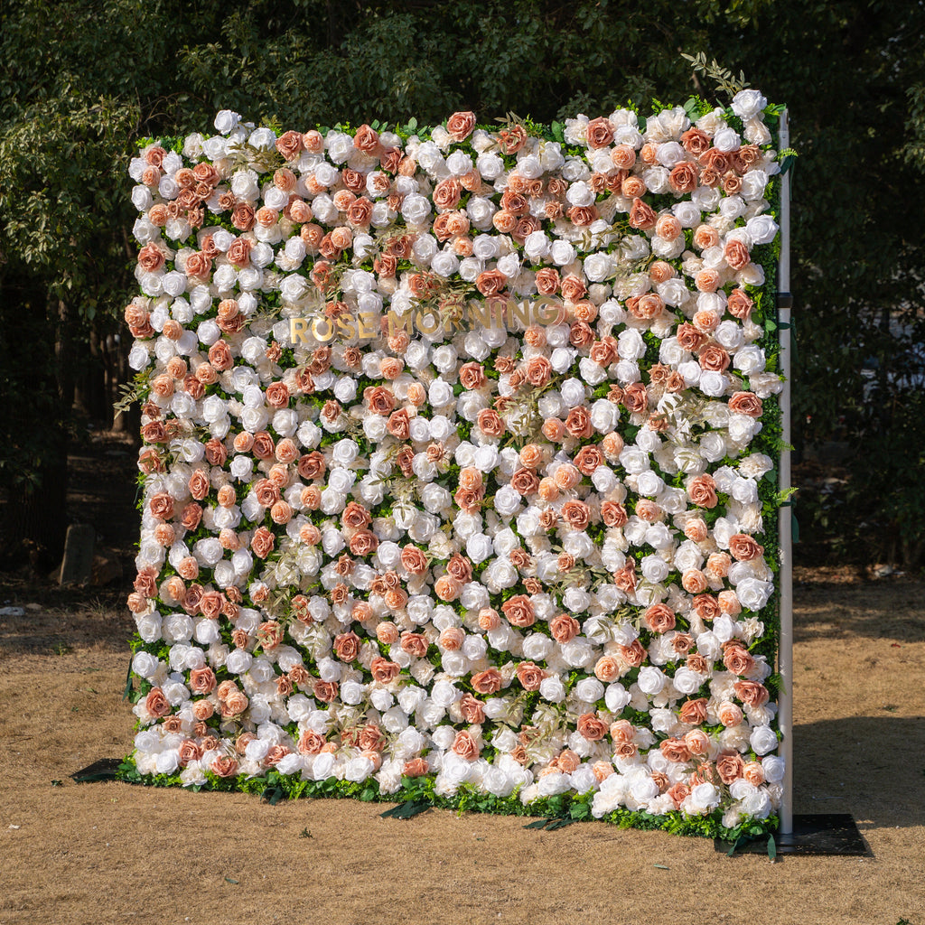 Elara | 3D Champagne & White Silk Rose Roll-Up Curtain Floral Wall Backdrop for Wedding Party & Event Decor(Delivery in 5-7 Days Only USA)) | Shipping Included