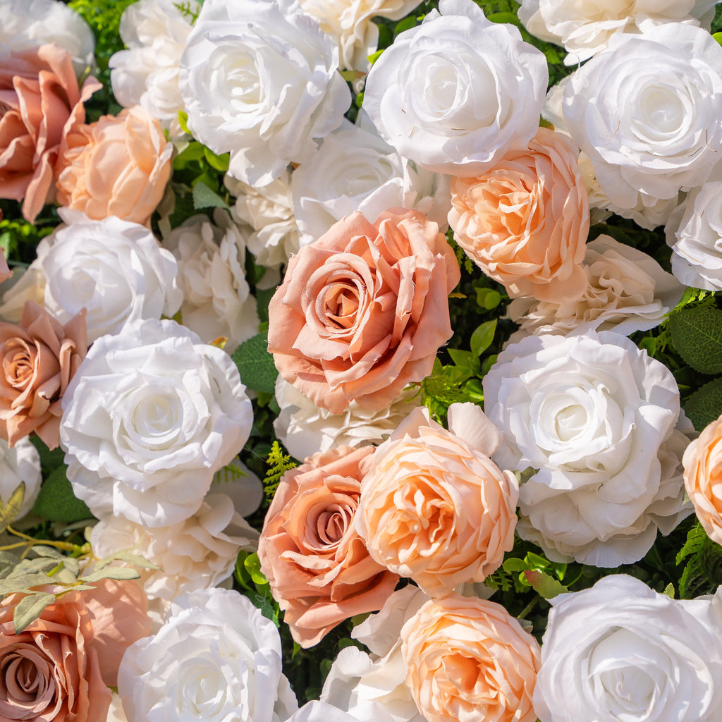 Elara | 3D Champagne & White Silk Rose Roll-Up Curtain Floral Wall Backdrop for Wedding Party & Event Decor(Delivery in 5-7 Days Only USA)) | Shipping Included