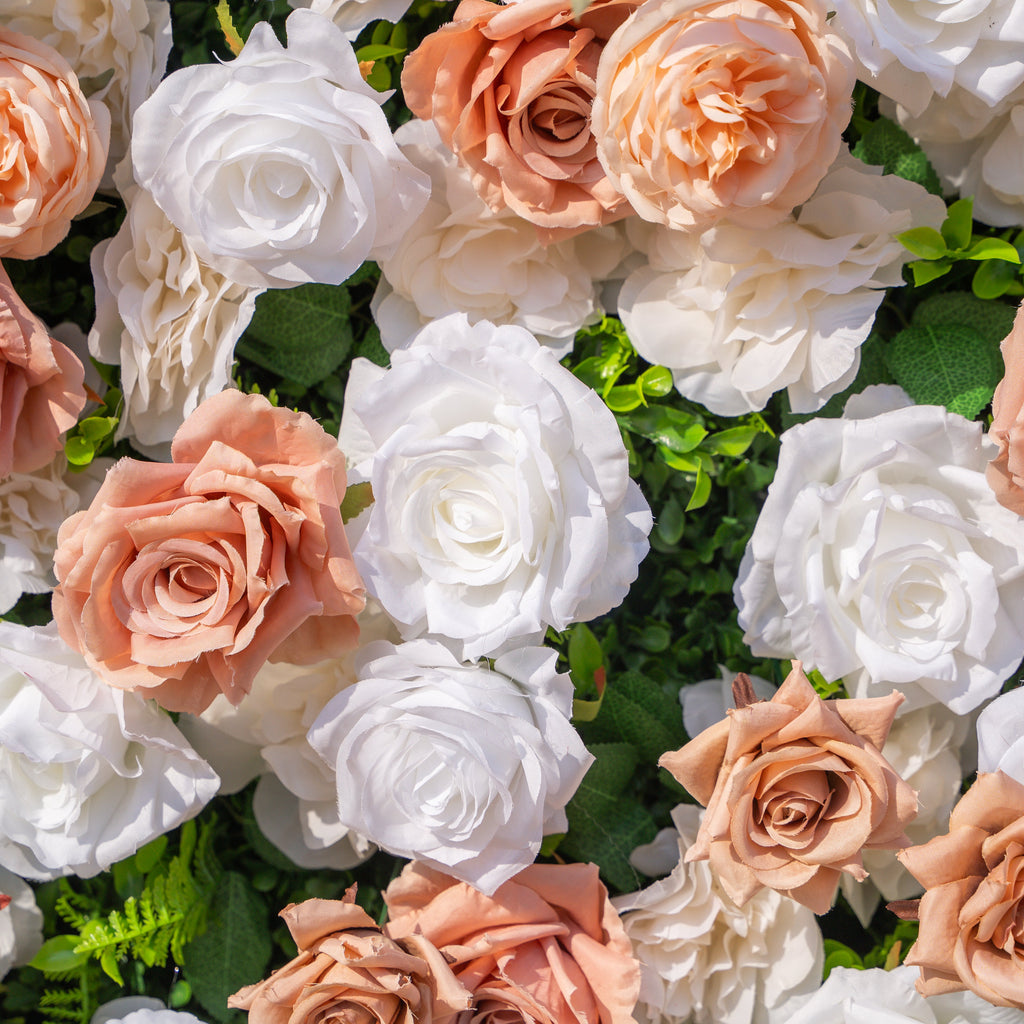 Elara | 3D Champagne & White Silk Rose Roll-Up Curtain Floral Wall Backdrop for Wedding Party & Event Decor(Delivery in 5-7 Days Only USA)) | Shipping Included