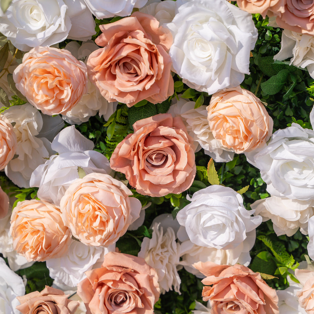 Elara | 3D Champagne & White Silk Rose Roll-Up Curtain Floral Wall Backdrop for Wedding Party & Event Decor(Delivery in 5-7 Days Only USA)) | Shipping Included