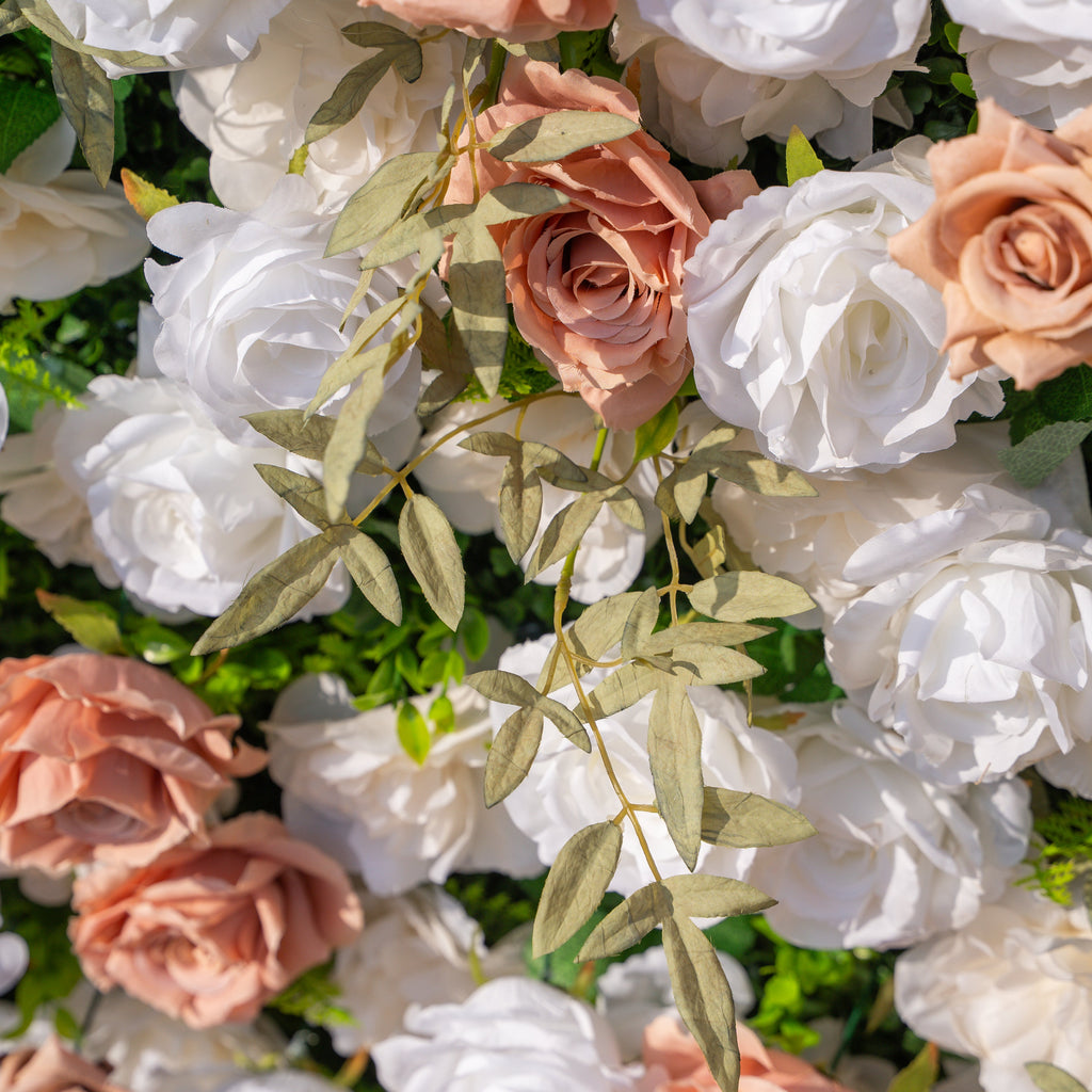 Elara | 3D Champagne & White Silk Rose Roll-Up Curtain Floral Wall Backdrop for Wedding Party & Event Decor(Delivery in 5-7 Days Only USA)) | Shipping Included
