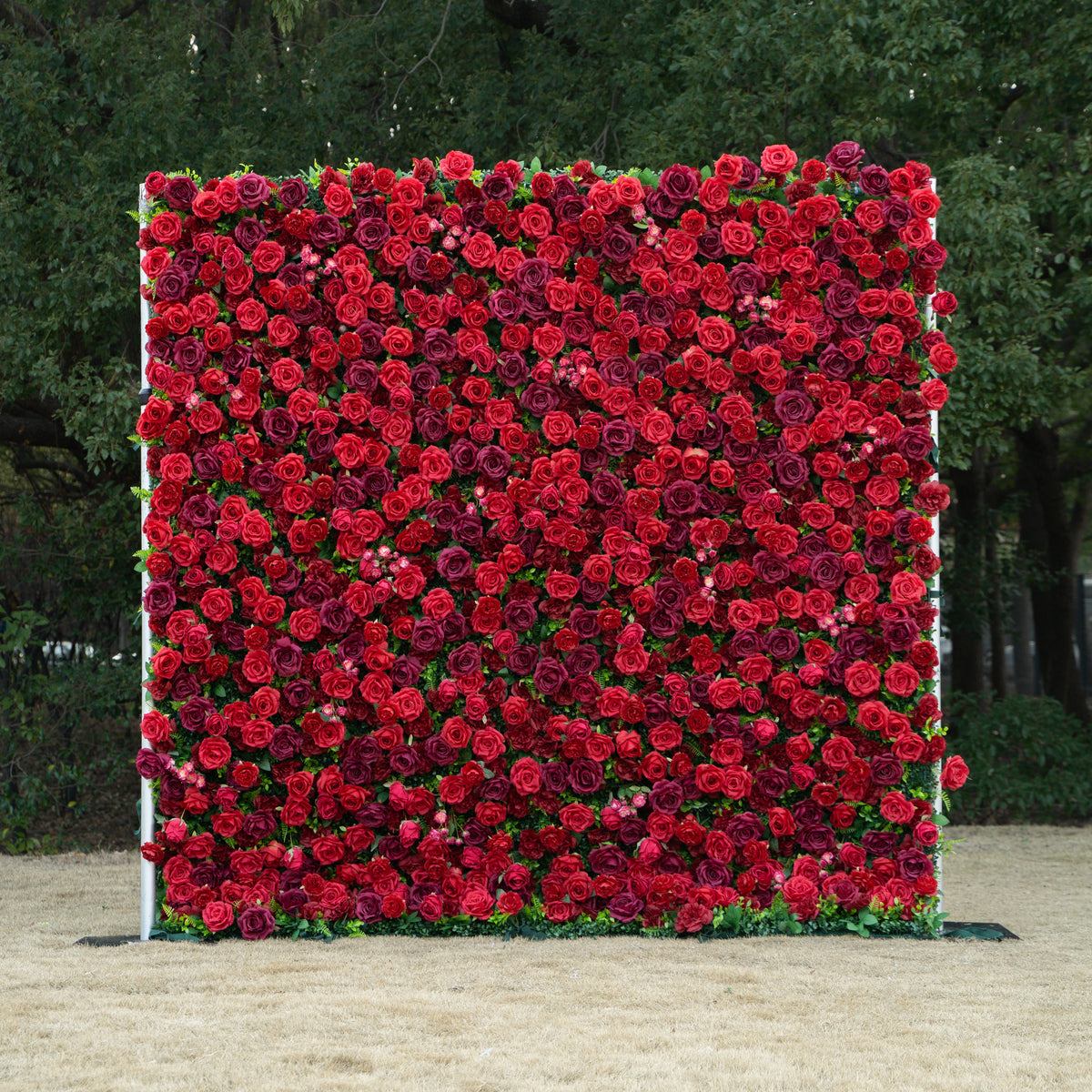 Elysia | 3D Luxury Burgundy Event-Ready Silk Rose Floral Wall Backdrop for Romantic Weddings & Events | Shipping Included